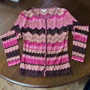 Cache Small Pink, Plum, Gold Cardigan Sweater